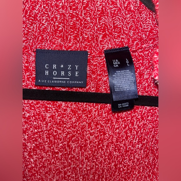 Crazy Horse by Liz Claiborne Red/White Knitted Zip Up Sweater Size Large - Picture 16 of 16